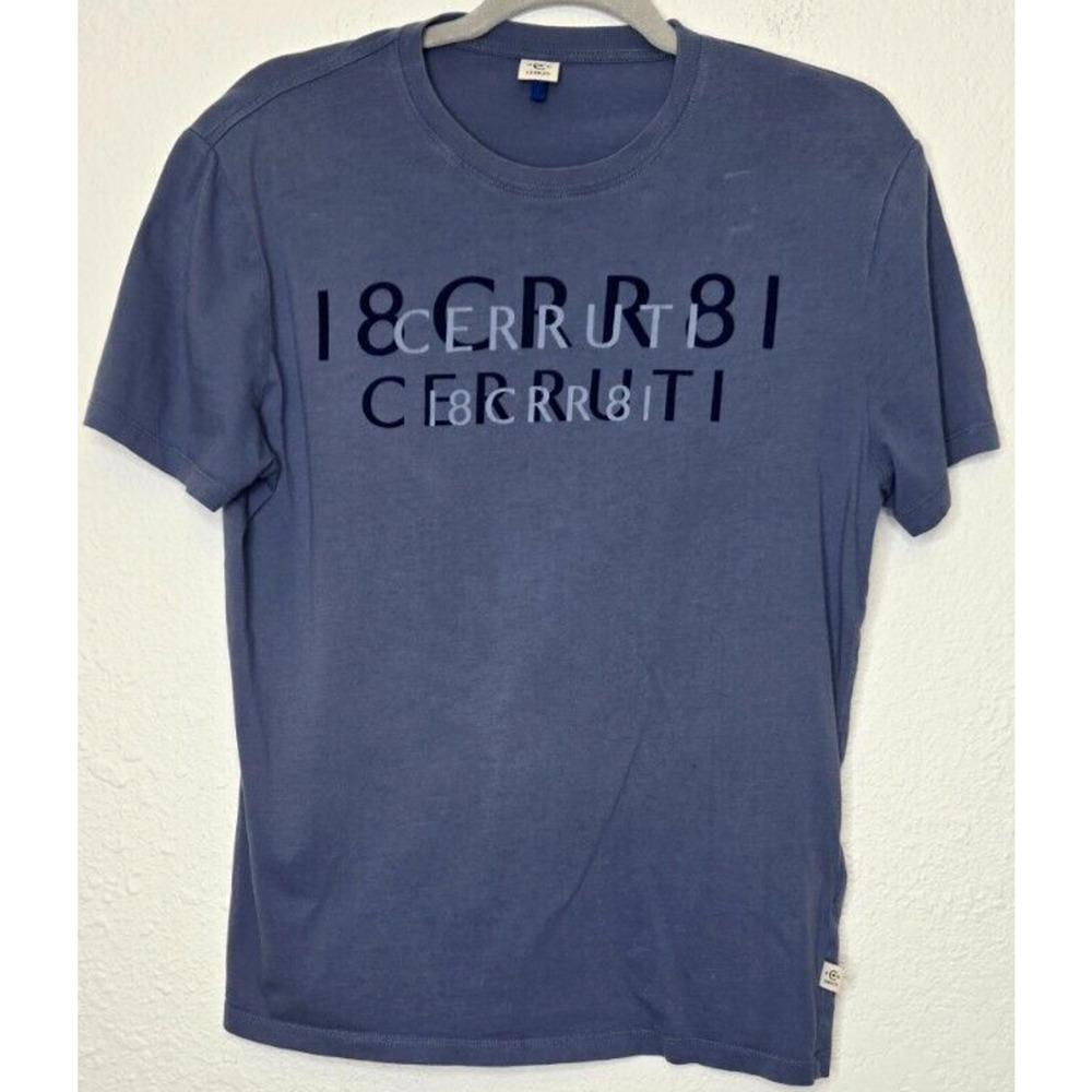 Cerruti‎ Mens T-Shirt Small Blue CRR 1881 Logo Print Short Sleeve Crew Neck Tee